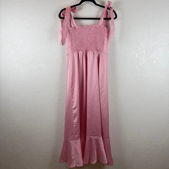 Show Me Your MuMu Balletcore Pink Satin Maxi Dress Bridesmaid Weddings Spring - Picture 3 of 4